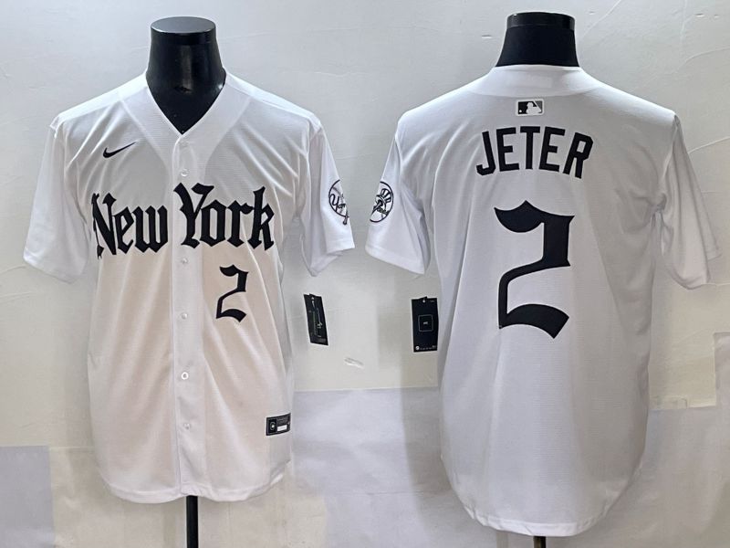 Men 2025 New York Yankees #2 Jeter White Five generations Joint Name Nike MLB Jersey style 10->new york yankees->MLB Jersey